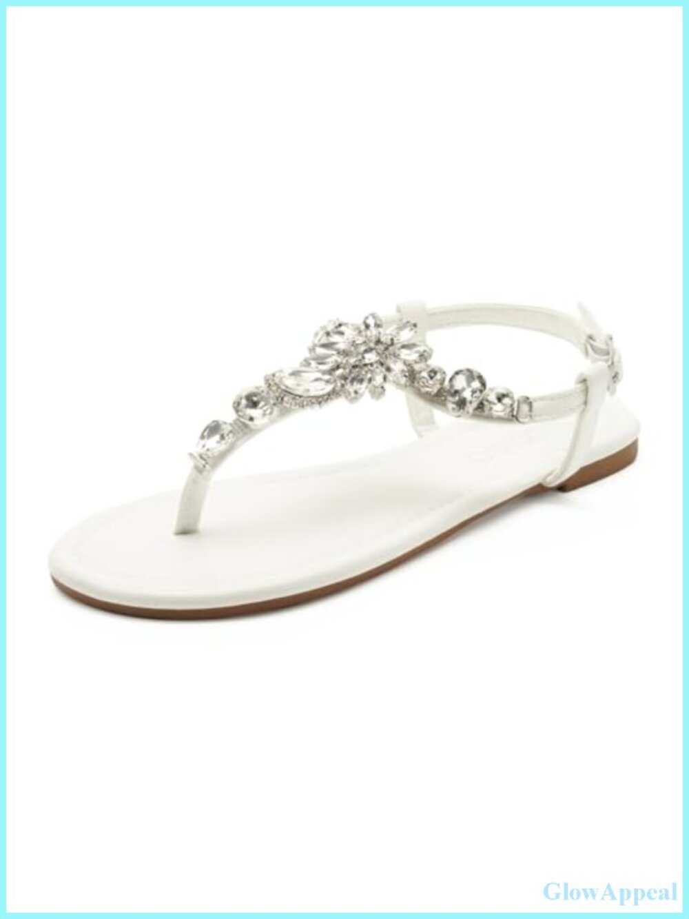 Women's T-Strap Flat Sandals with Rhinestone Glitter, Comfortable Wedding